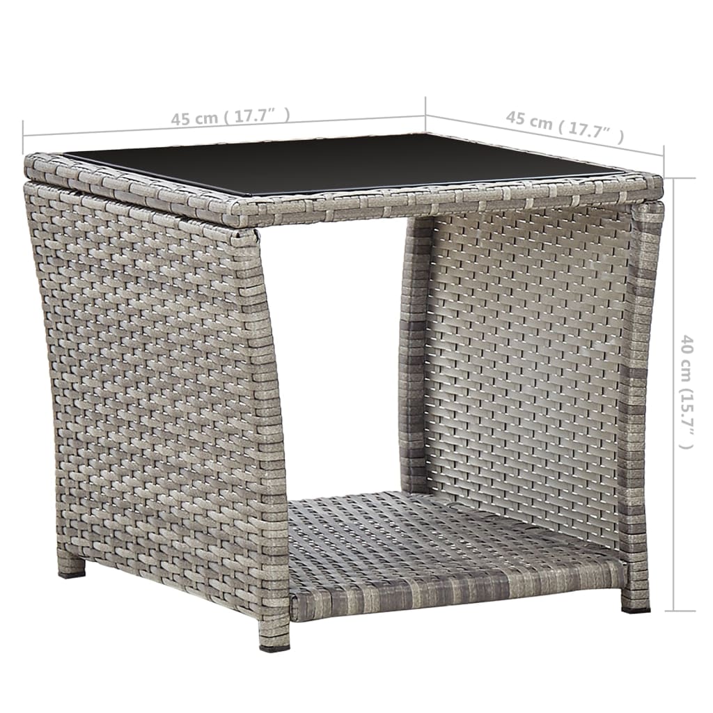 Tavolino Da Caffè Grigio 45x45x40 Cm In Polyrattan E Vetro - Image 3