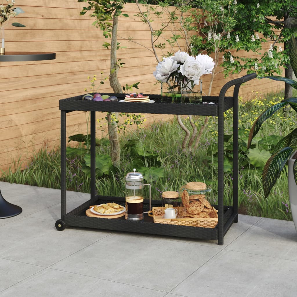 Carrello Da Bar Nero 100x45x83 Cm In Polyrattan