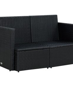 Divano Da Giardino A 2 Posti Con Cuscini Nero In Polyrattan