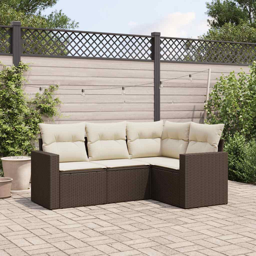 Set Divano Da Giardino 4 Pz Con Cuscini Marrone In Polyrattan - Image 3
