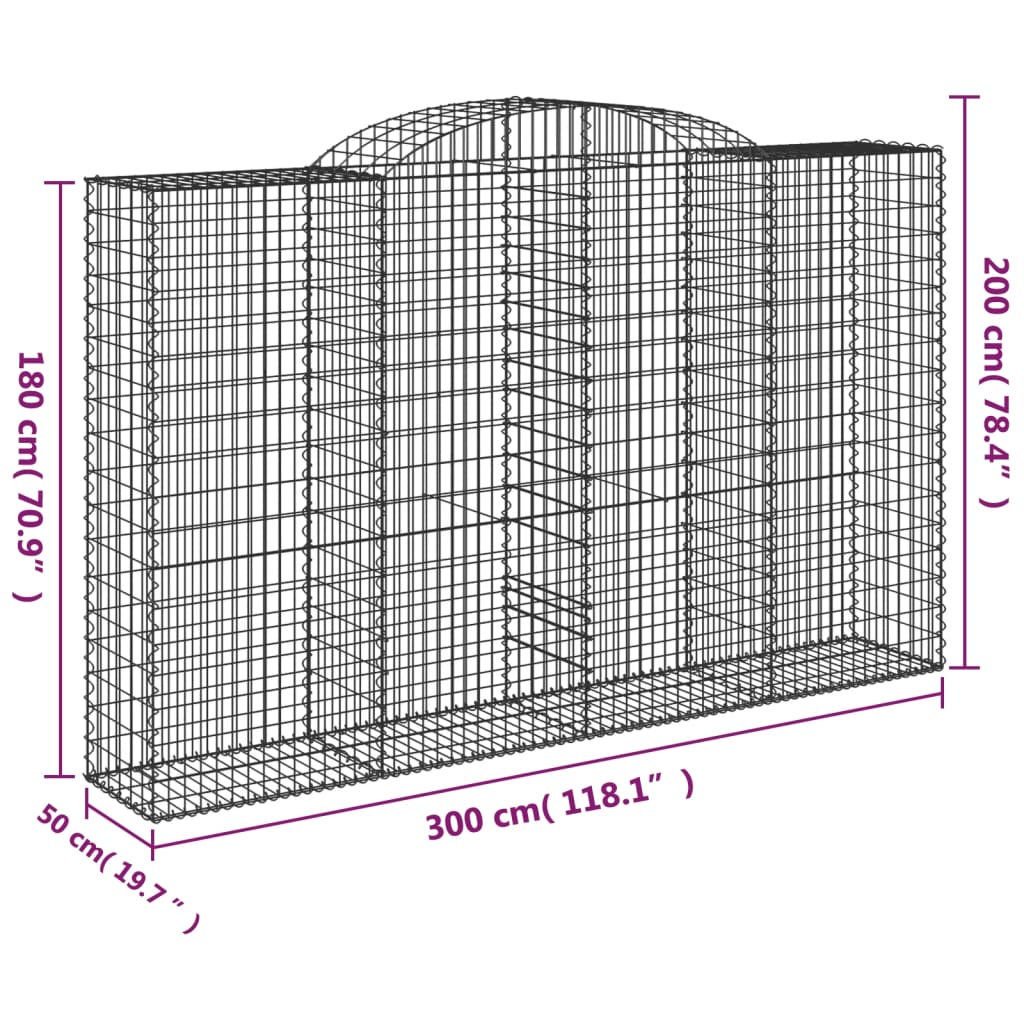 Cesto Gabbione Ad Arco 300x50x180/200 Cm Ferro Zincato