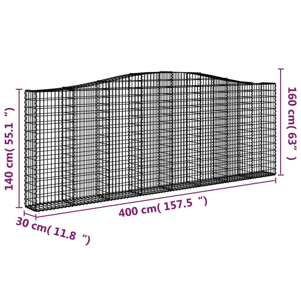 Cesto Gabbione Ad Arco 400x30x140/160 Cm Ferro Zincato