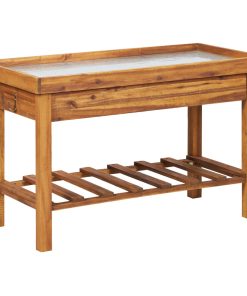 Banco Da Lavoro Per Giardino Piano In Zinco E Massello D'acacia