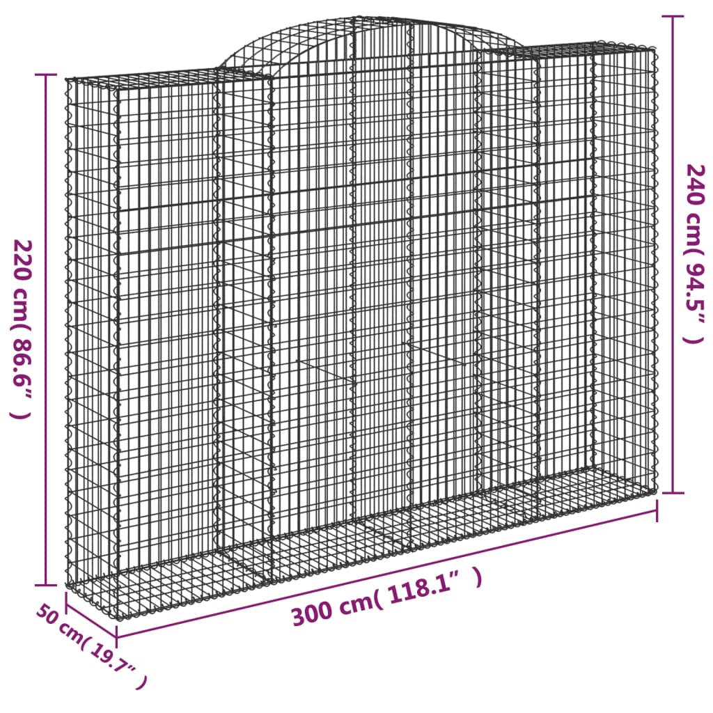 Cesto Gabbione Ad Arco 300x50x220/240 Cm Ferro Zincato