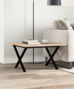Tavolino Da Salotto Telaio A X 60x60x40 Cm Legno Pino E Acciaio