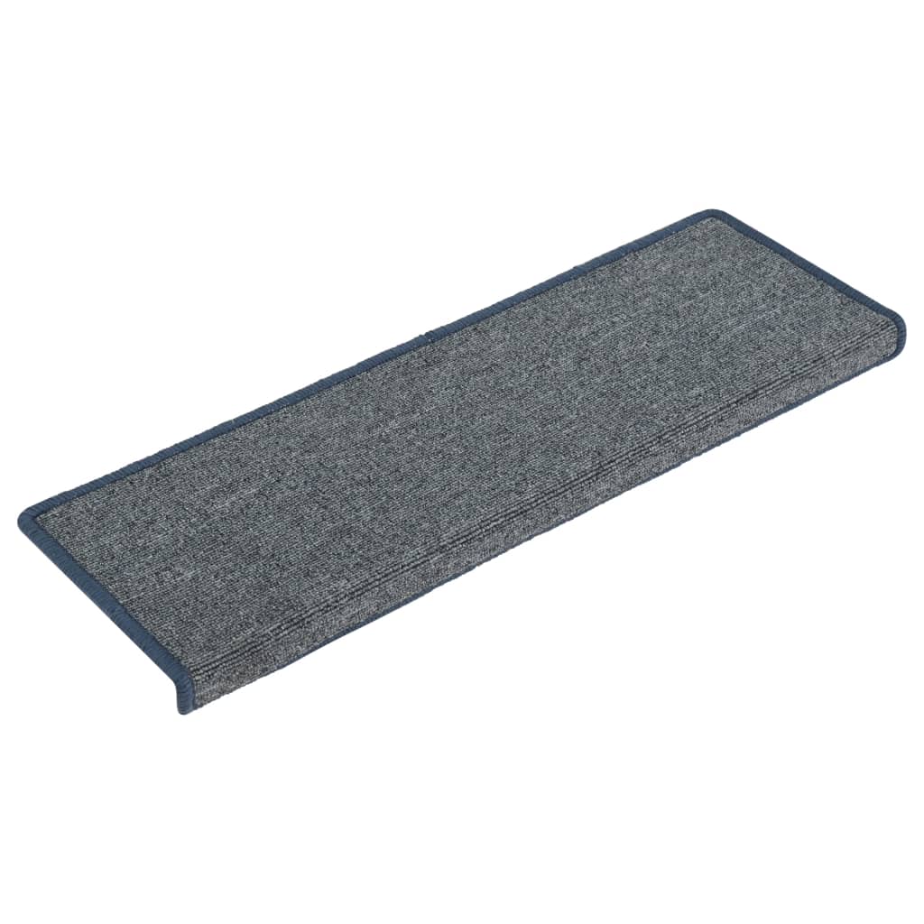 Tappetini Per Scale 15 Pz 65x21x4 Cm Grigio Chiaro E Blu Con Bordo Rettangolare