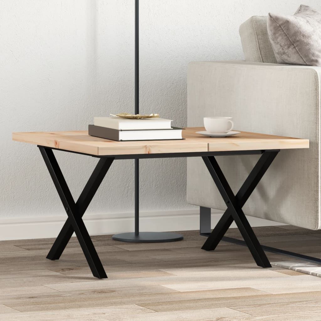 Tavolino Salotto Telaio A X 60x60x40,5 Cm Legno Pino E Acciaio