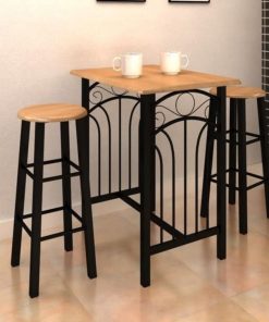 Set Tavolo Da Pranzo / Bar E Sedie In Legno E Acciaio Marrone