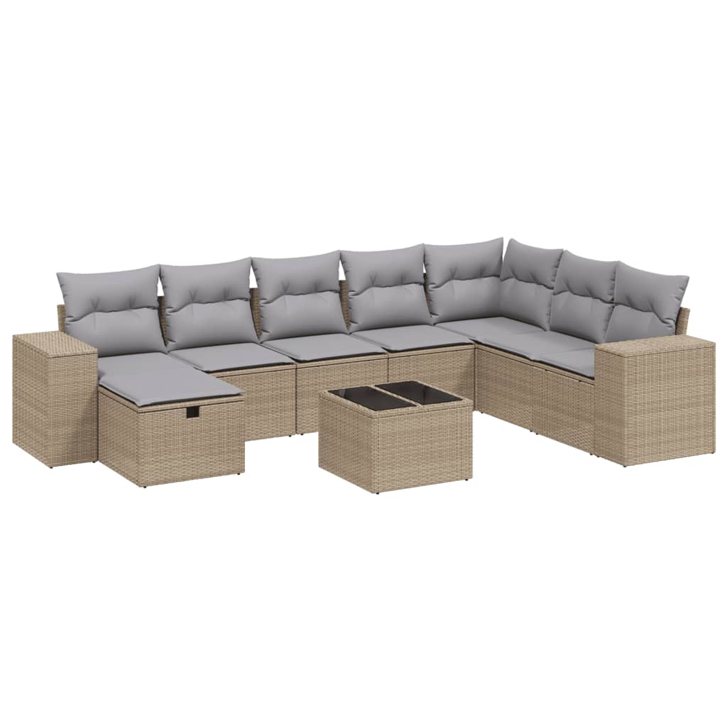Set Divano Da Giardino 9 Pz Con Cuscini Beige Misto Polyrattan - Image 2