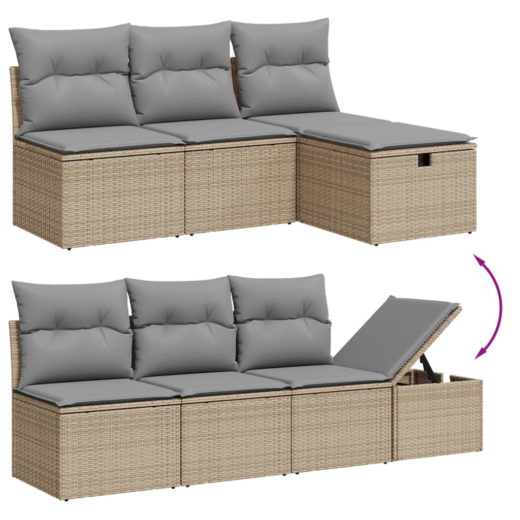 Set Divano Da Giardino 9 Pz Con Cuscini Beige Misto Polyrattan - Image 4
