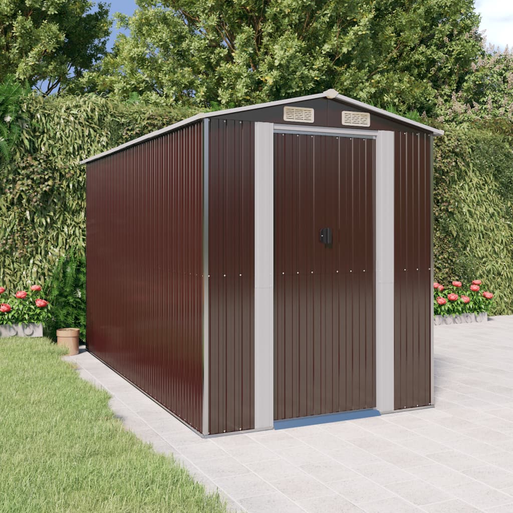 Capanno Da Giardino Marrone Scuro 192x357x223cm Acciaio Zincato