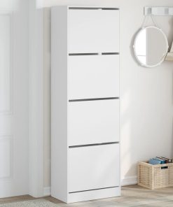 Scarpiera Con 4 Cassetti Ribaltabili Bianca 60x34x187,5 cm