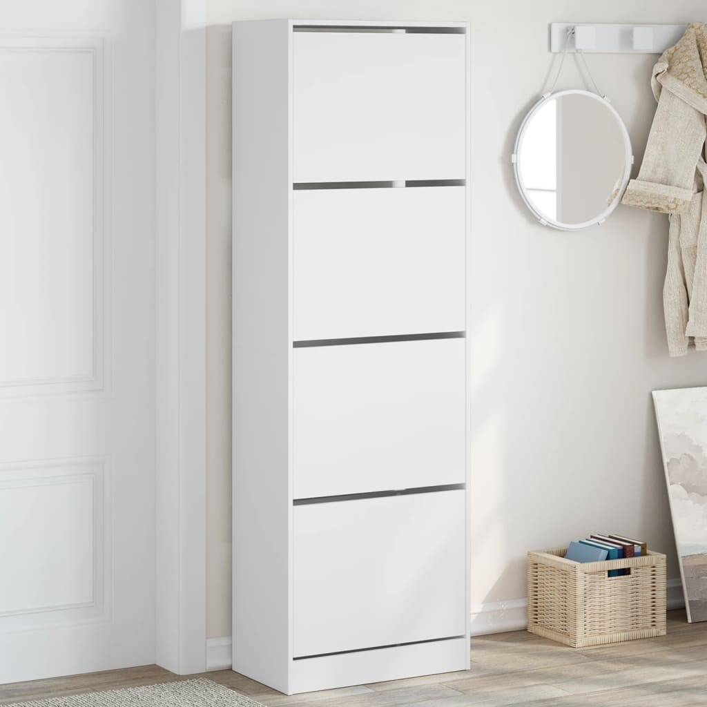 Scarpiera Con 4 Cassetti Ribaltabili Bianca 60x34x187,5 cm