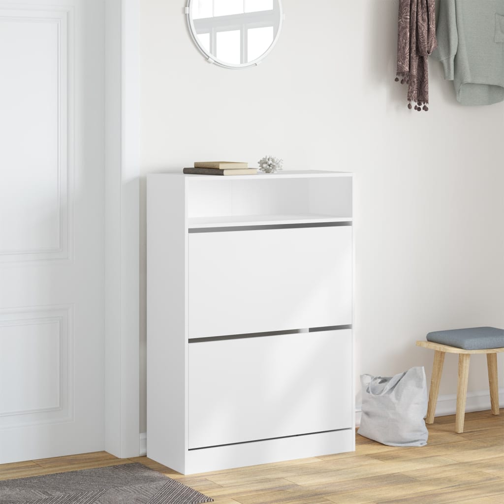Scarpiera Con 2 Cassetti Ribaltabili Bianca 80x34x116 cm