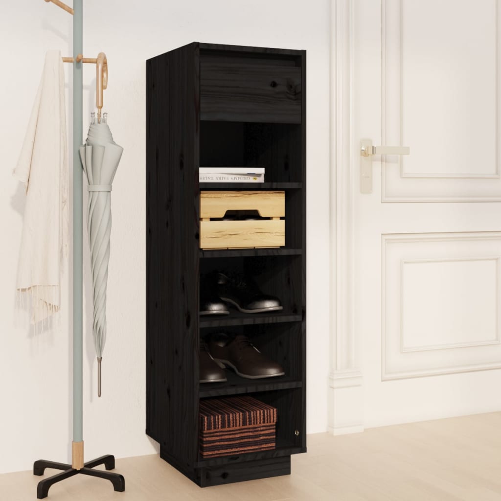 Scarpiera Nera 30x34x105 Cm In Legno Massello Di Pino