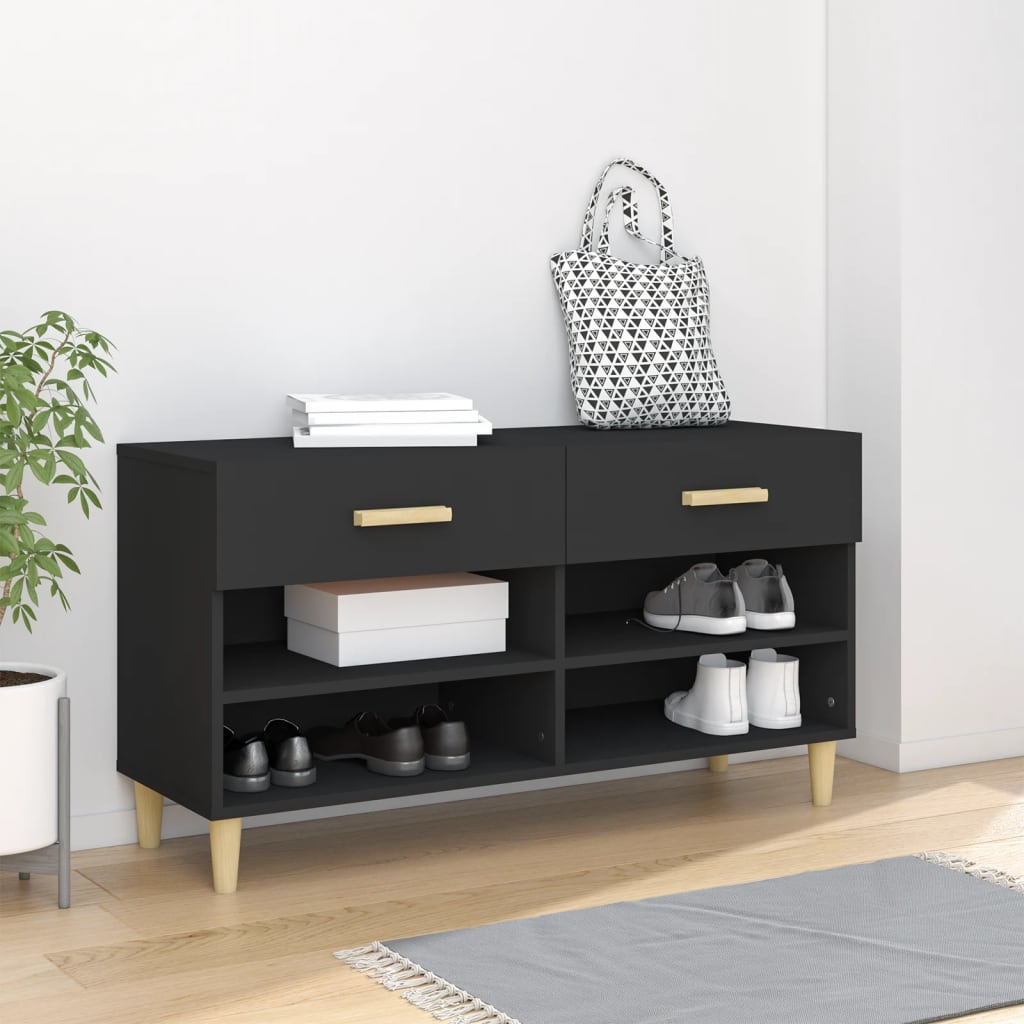 Scarpiera Nera 102x35x55 Cm In Legno Multistrato