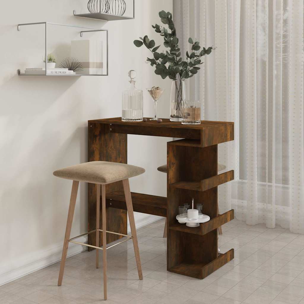 Tavolo Bar Con Ripiani Rovere Fumo 100x50x101,5cm In Truciolato