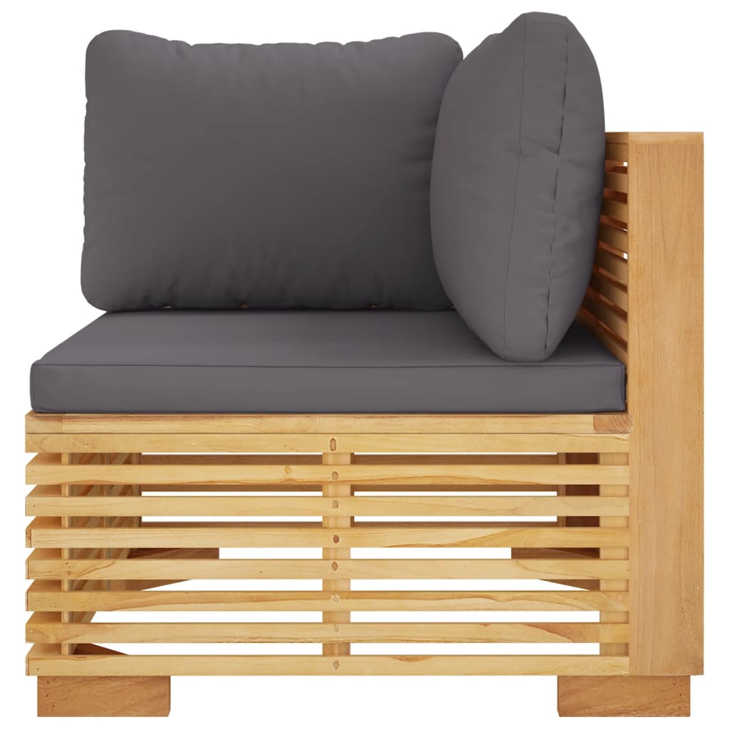 Divano Angolare Giardino Cuscini Grigio Scuro Massello Di Teak