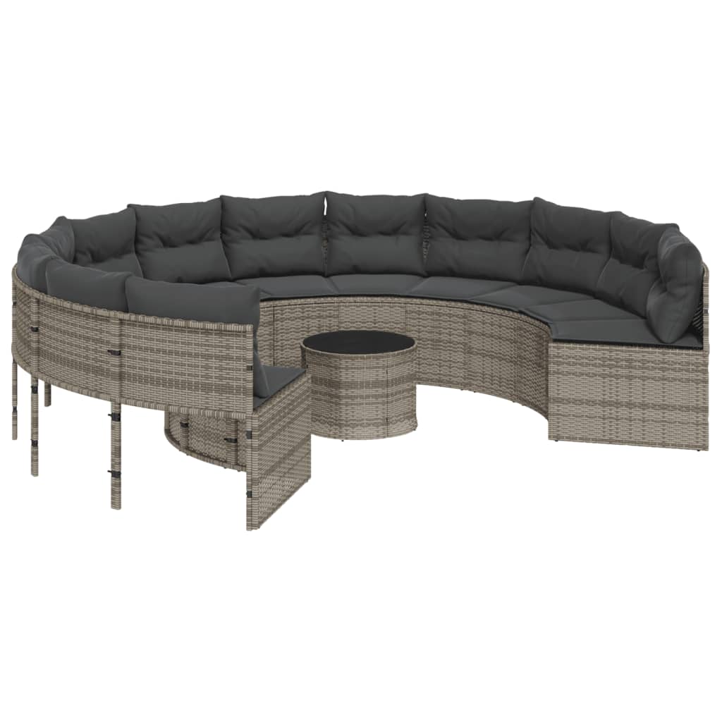 Divano Da Giardino Tavolo E Cuscini Circolare Grigio Polyrattan