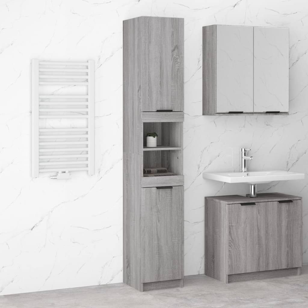 Armadietto Bagno Grigio Sonoma 32x34x188,5 Cm Legno Multistrato - Image 2