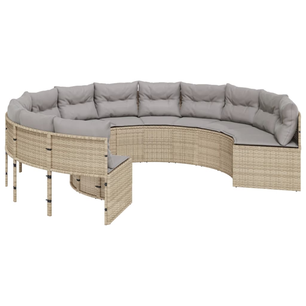 Divano Da Giardino Con Cuscini Circolare Beige In Polyrattan