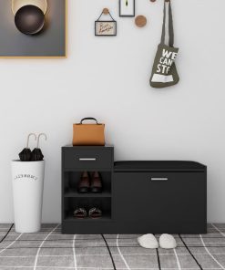 Panca Porta Scarpe Nero Lucido 94,5x31x57cm Legno Multistrato