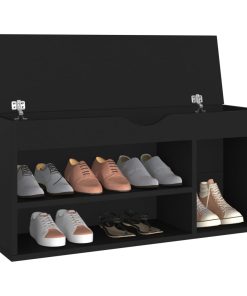 Panca Porta Scarpe Con Cuscino Nera 104x30x49cm Multistrato