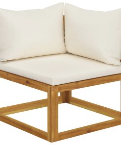 Divano Angolare Modulare Cuscini Bianco Crema Massello D'acacia