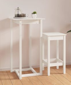 Tavolo Da Bar Bianco 60x60x110 Cm In Legno Massello Di Pino