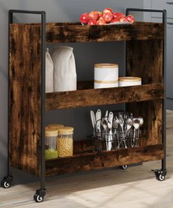 Carrello Da Cucina Rovere Fumo 70x30x82 Cm In Legno Multistrato