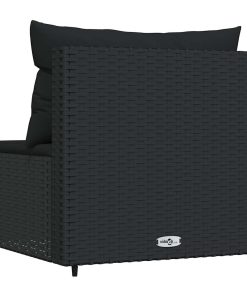 Divano Centrale Da Giardino Con Cuscini In Polyrattan Nero