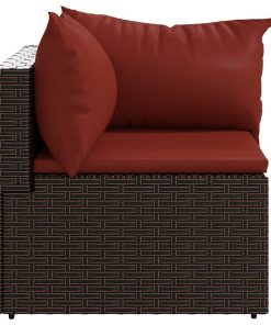 Divano Angolare Da Giardino Con Cuscini In Polyrattan Marrone