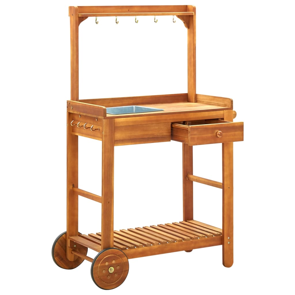 Carrello Da Cucina Da Giardino In Acacia 92x43,5x141,5 cm