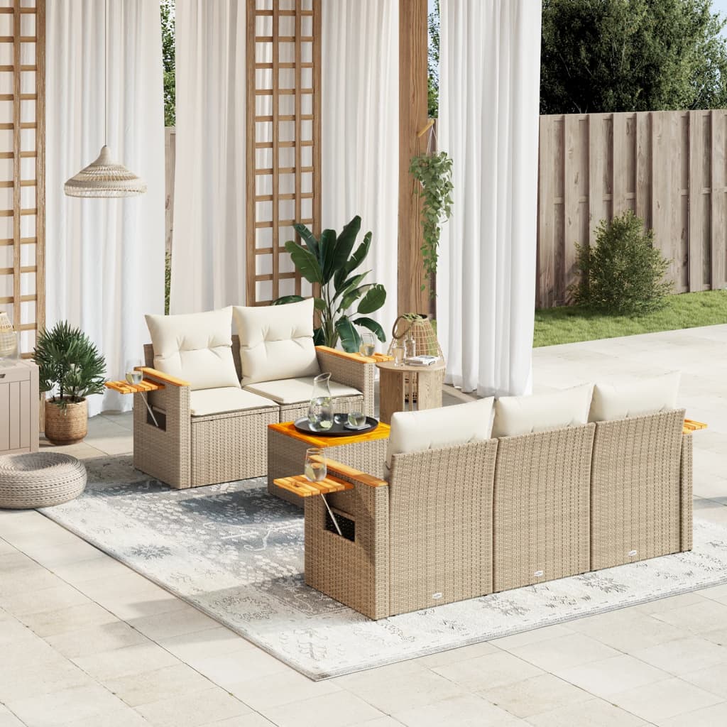 Set Divano Da Giardino 6 Pz Con Cuscini Beige In Polyrattan - Image 4