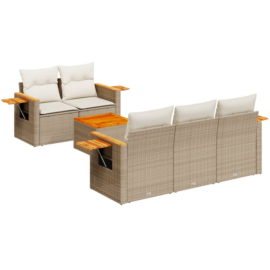 Set Divano Da Giardino 6 Pz Con Cuscini Beige In Polyrattan - Image 5