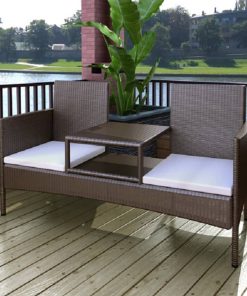 Divano Da Giardino A 2 Posti Con Tavolino In Polyrattan Marrone