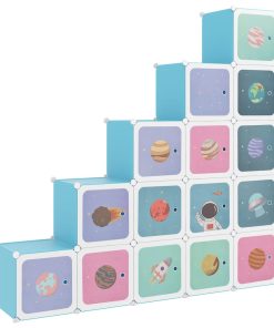 Scaffale Portaoggetti Per Bambini Con 15 Cubi Blu In pp