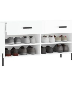Panca Porta Scarpe Bianco Lucido 102x35x55 Cm Legno Multistrato
