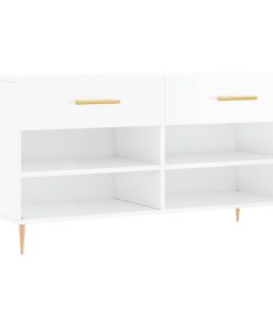 Panca Porta Scarpe Bianco Lucido 102x35x55 Cm Legno Multistrato