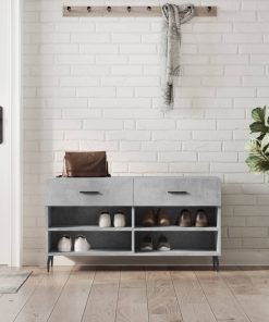 Panca Porta Scarpe Grigio Cemento 102x35x55cm Legno Multistrato