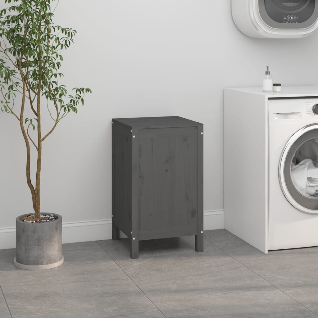 Contenitore Per Bucato Grigio 44x44x76 Cm Legno Massello Pino - Image 6