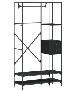 Appendiabiti Con Scaffali Nero In Legno Multistrato