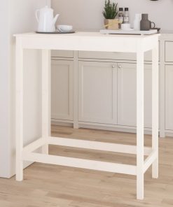 Tavolo Da Bar Bianco 100x50x110 Cm In Legno Massello Di Pino