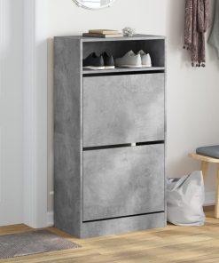 Scarpiera Grigio Cemento 60x34x116 Cm In Legno Multistrato