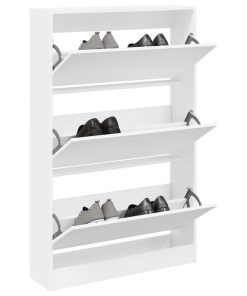 Scarpiera Bianca 80x21x125,5 Cm In Legno Multistrato