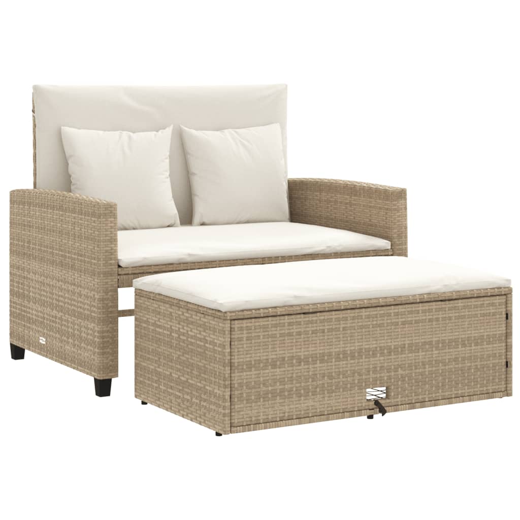 Divano Da Giardino Con Cuscini A 2 Posti Beige In Polyrattan