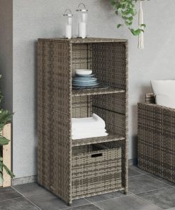 Armadietto Portaoggetti Giardino Grigio 50x55x115cm Polyrattan