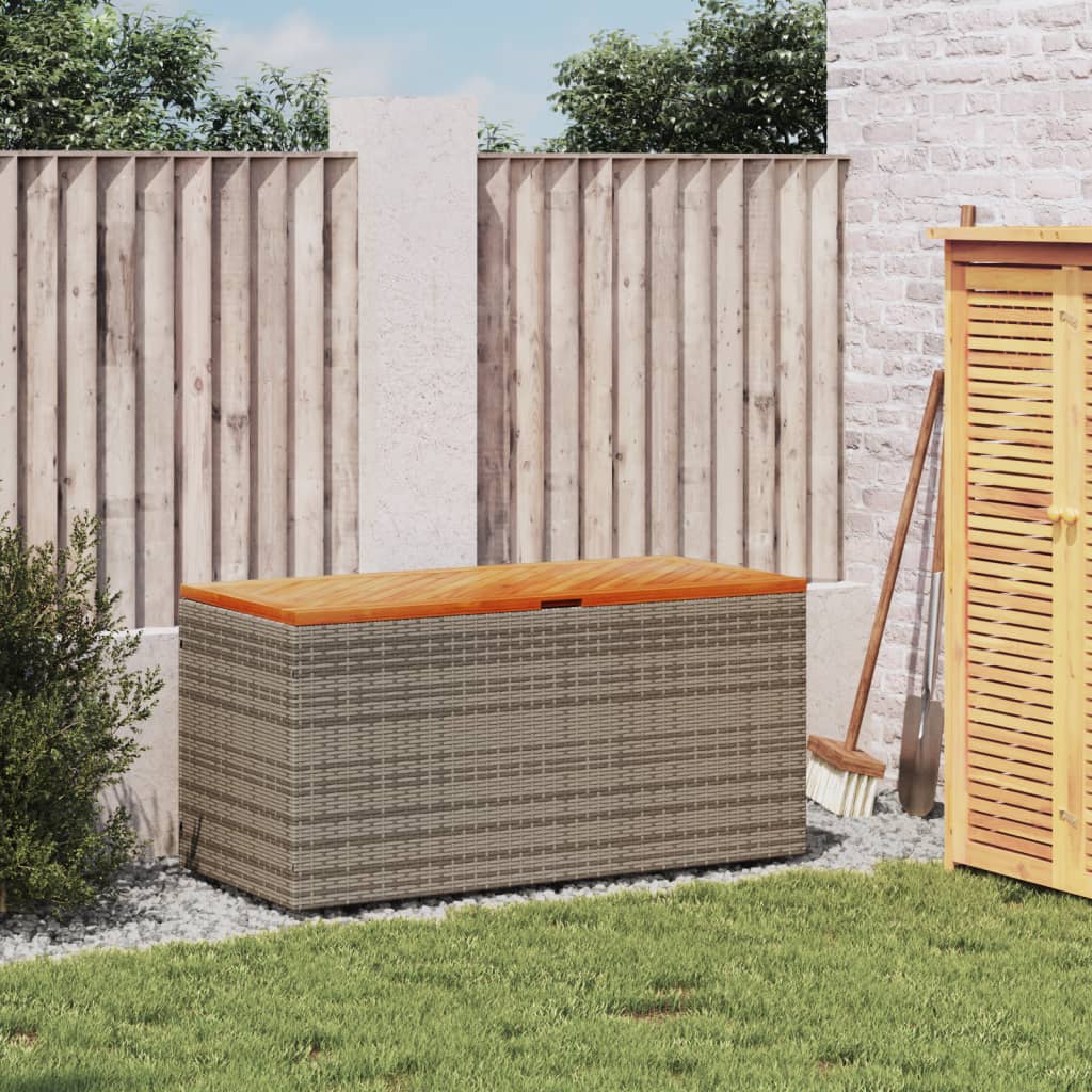 Contenitore Giardino Grigio 110x50x54cm Polyrattan Legno Acacia - Image 5