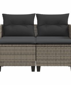 Divano Da Giardino 2 Posti Con Sgabelli Grigio In Polyrattan