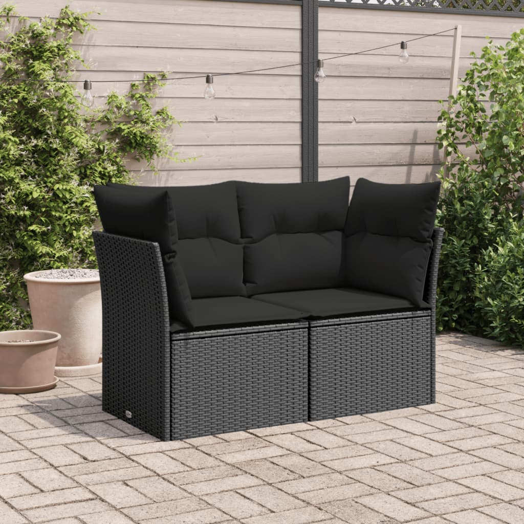 Divano Da Giardino Con Cuscini 2 Posti Nero In Polyrattan